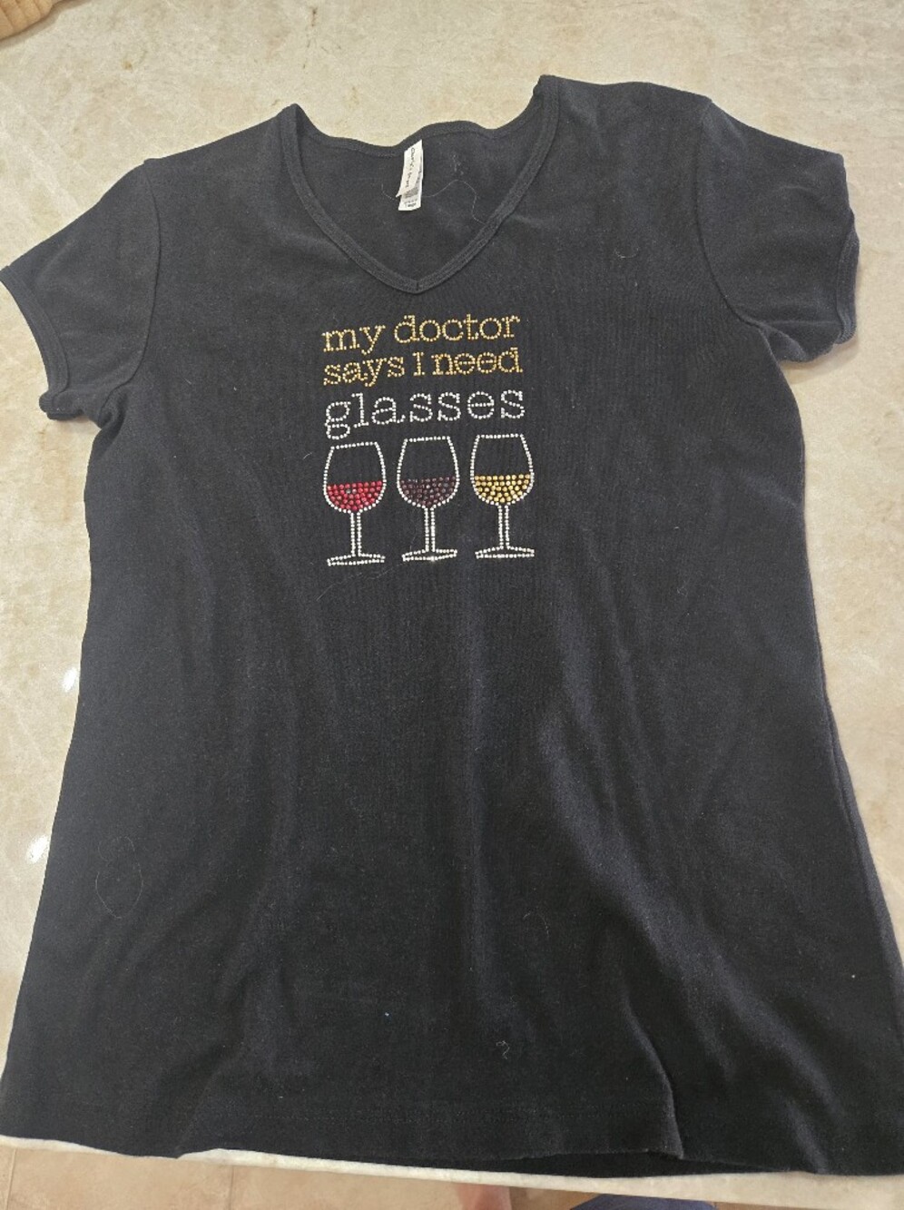 Black Rhinestone Wine Glasses Graphic Tee